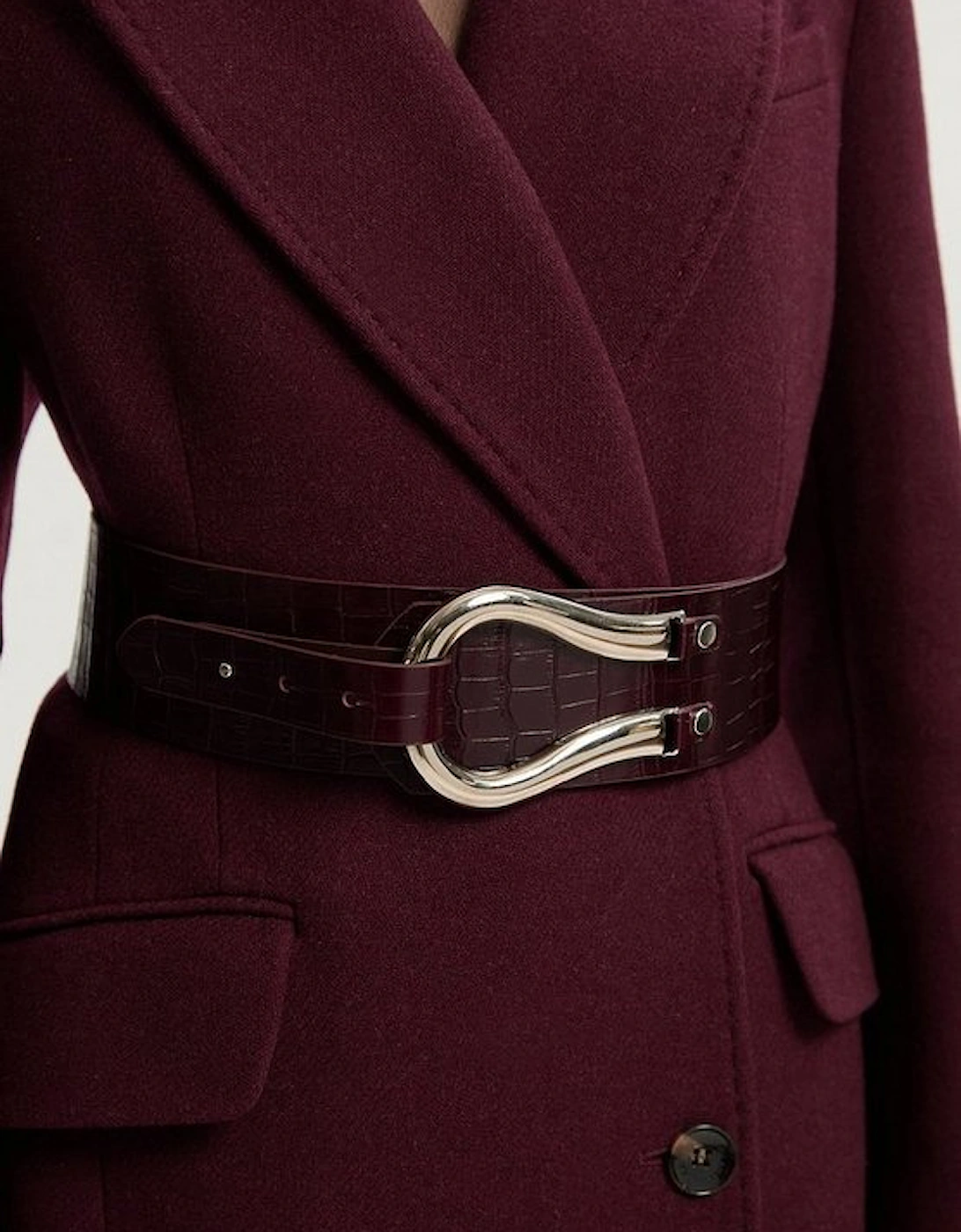 Croc Effect Leather Hardware Detail Waist Belt, 2 of 1