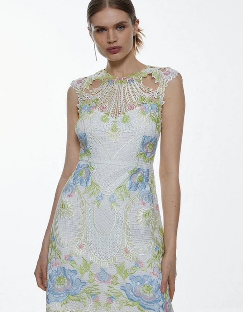 Petite Guipure Lace Embroidered Mini Dress