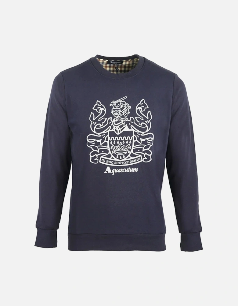 Large Crest Crew Neck Navy Blue Sweatshirt