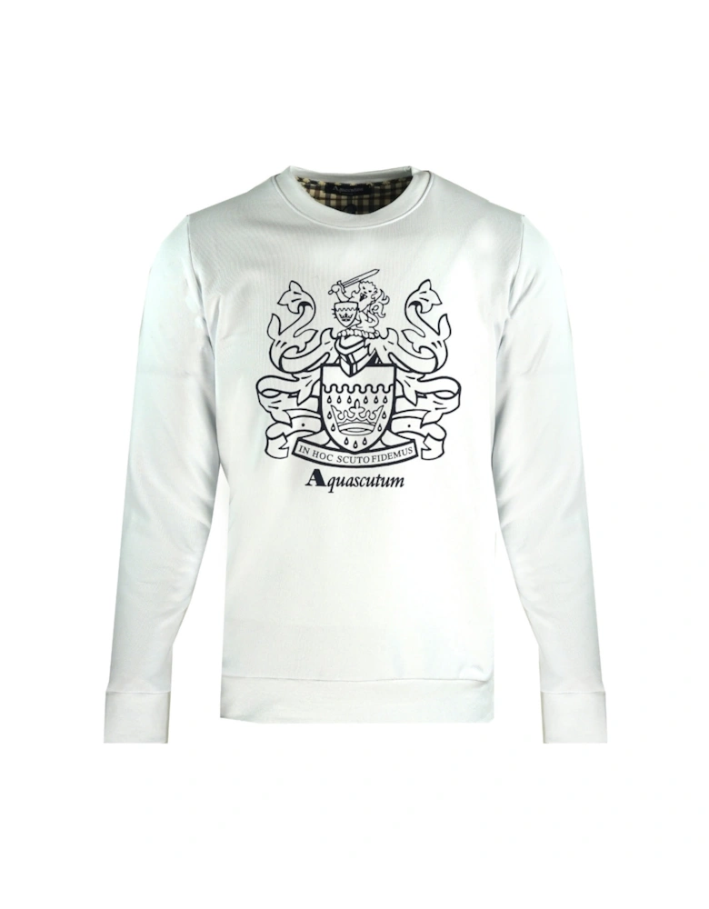 Large Crest Crew Neck White Sweatshirt