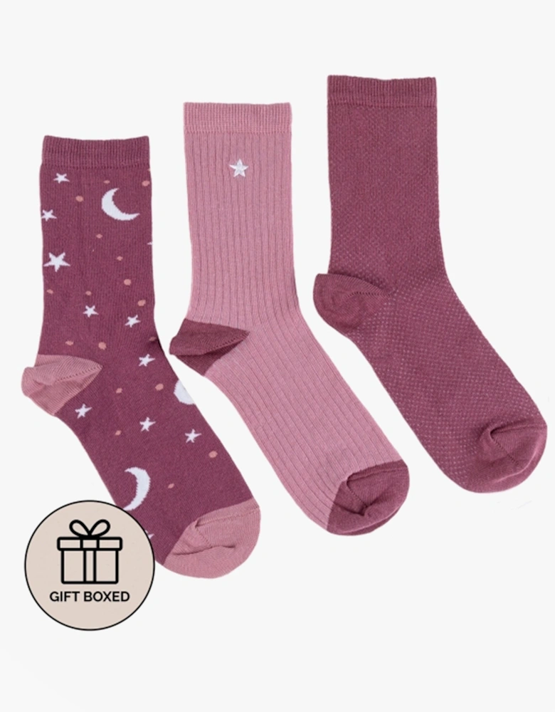 ANKLE Womens Cotton Blend 3 Pack Socks Star Multi: