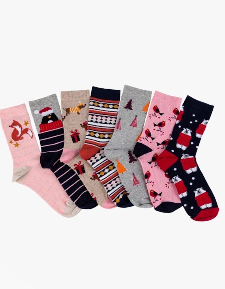7 PACK DAYS OF THE WEEK Womens Cotton Blend Socks Set Multi: One Size