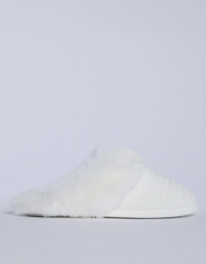 Waffle Plush Mule - White