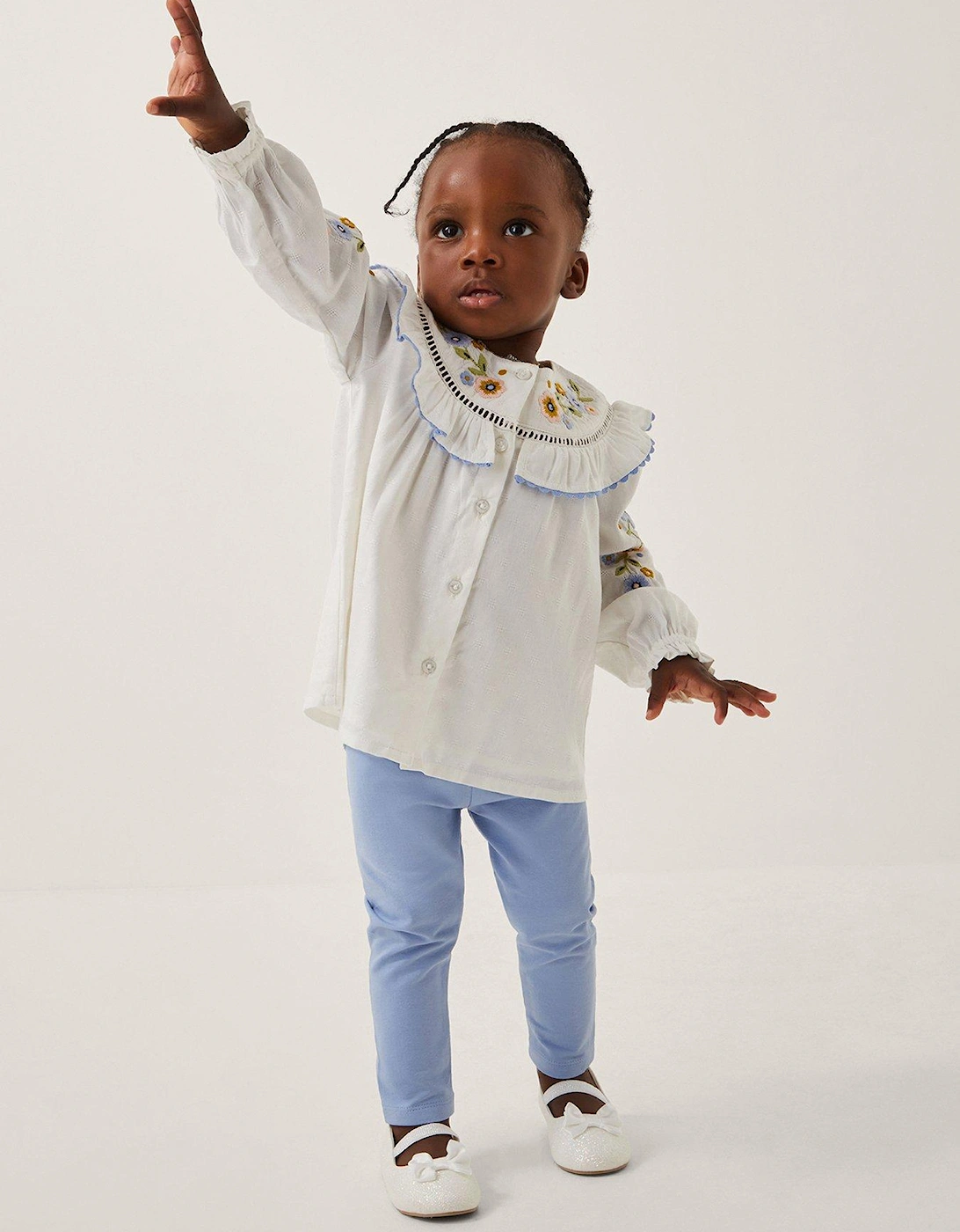 Baby Girls Embroidered Blouse & Legging Set - Light Cream, 2 of 1