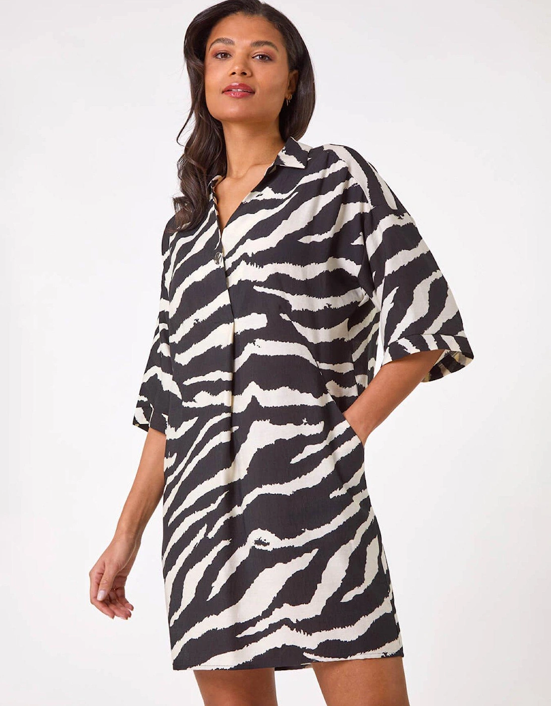 Zebra Print Shirt Dress - Black, 2 of 1
