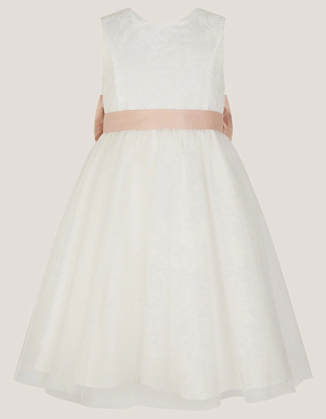 Girls Tulle Bridesmaid Lace Dress - Light Cream, 2 of 1