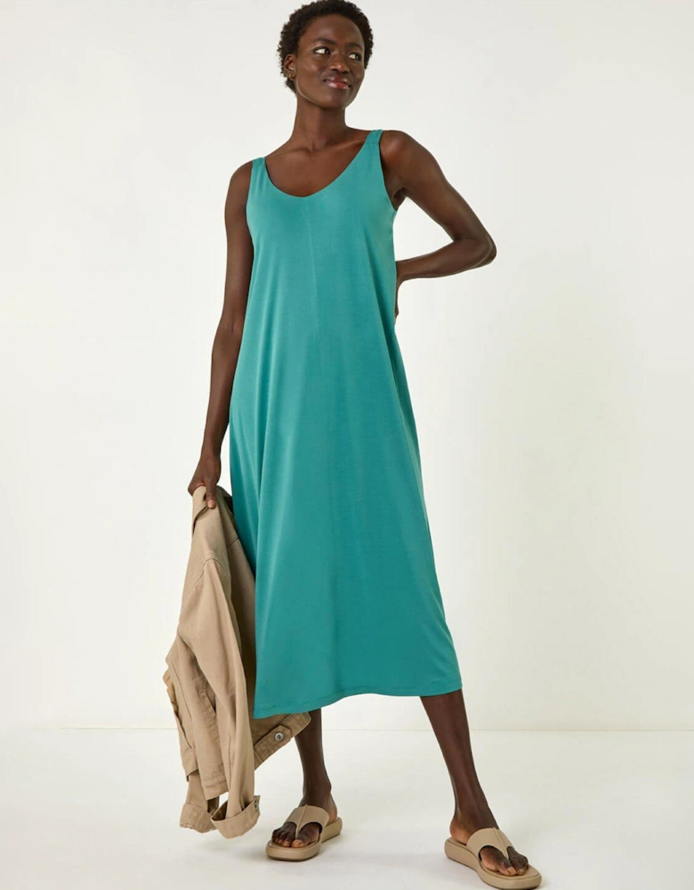 Strappy A-line Jersey Midi Dress - Green