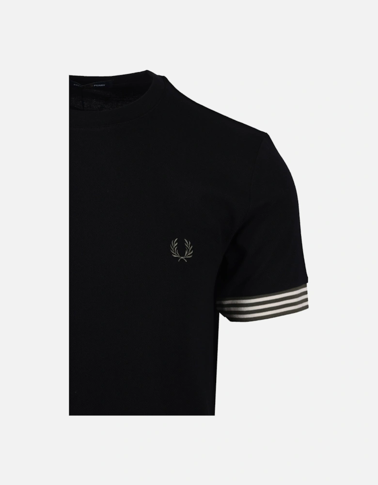 STRIPED CUFF T-SHIRT BLACK