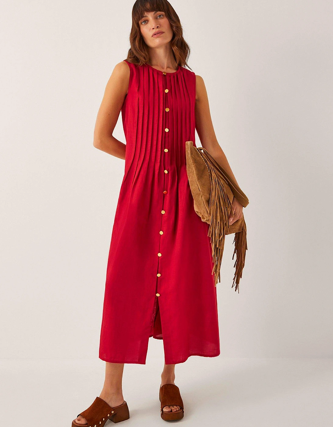 Monica Pleat Dress - Red, 2 of 1
