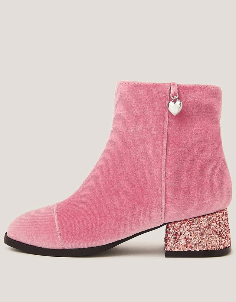Girls Velvet Charm Boots - Pink