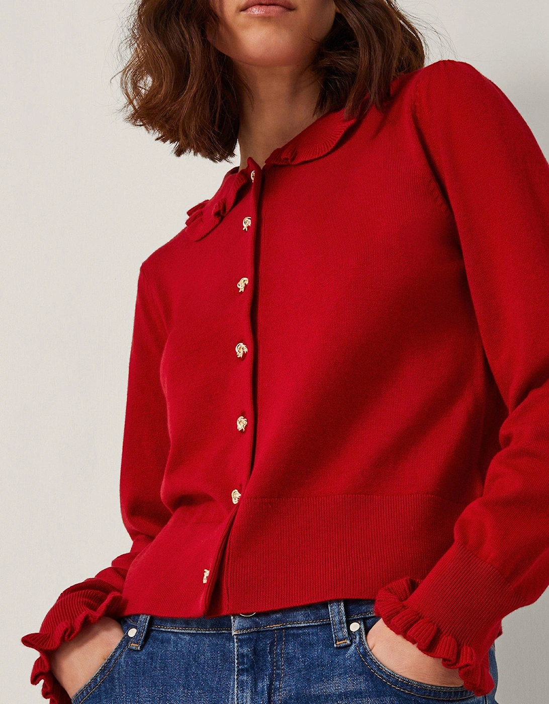 Clea Collar Cardigan - Red, 2 of 1
