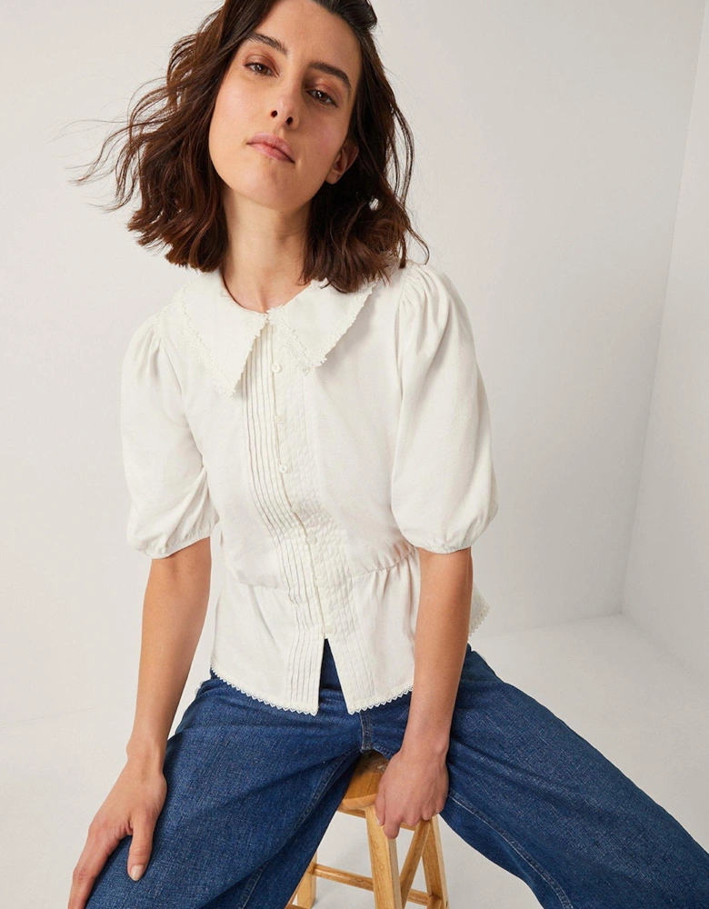 Celia Collar Jersey Top - Ivory