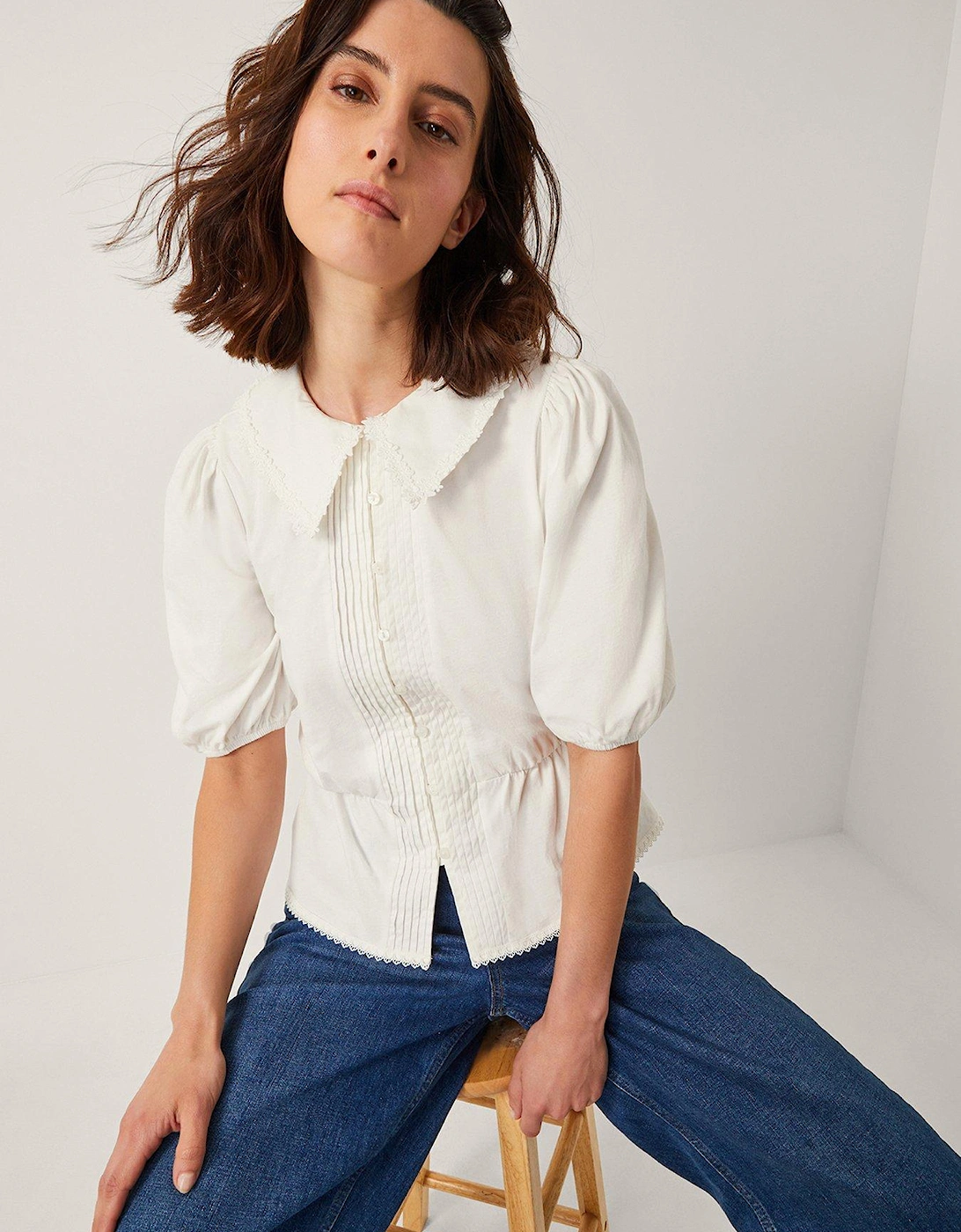 Celia Collar Jersey Top - Ivory, 2 of 1