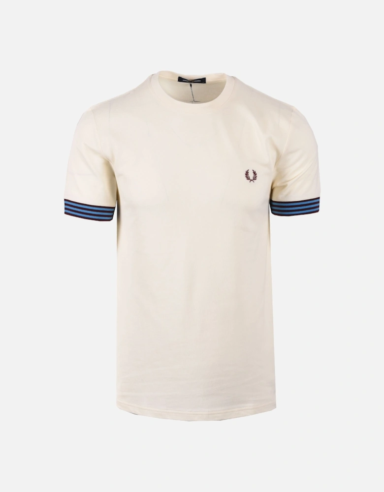 STRIPED CUFF T-SHIRT ECRU