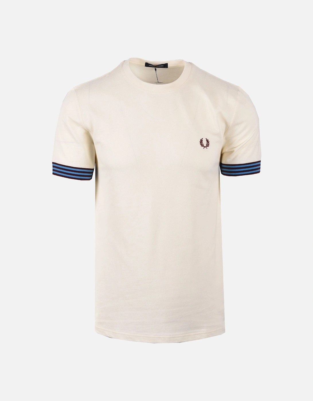 Men's FRED PERRY STRIPED CUFF T-SHIRT ECRU - Cream - Size: 42