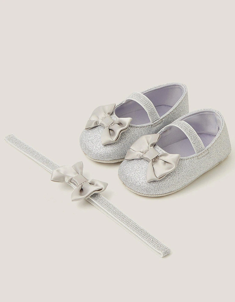 Baby Girls Glitter Bow Bootie - Silver