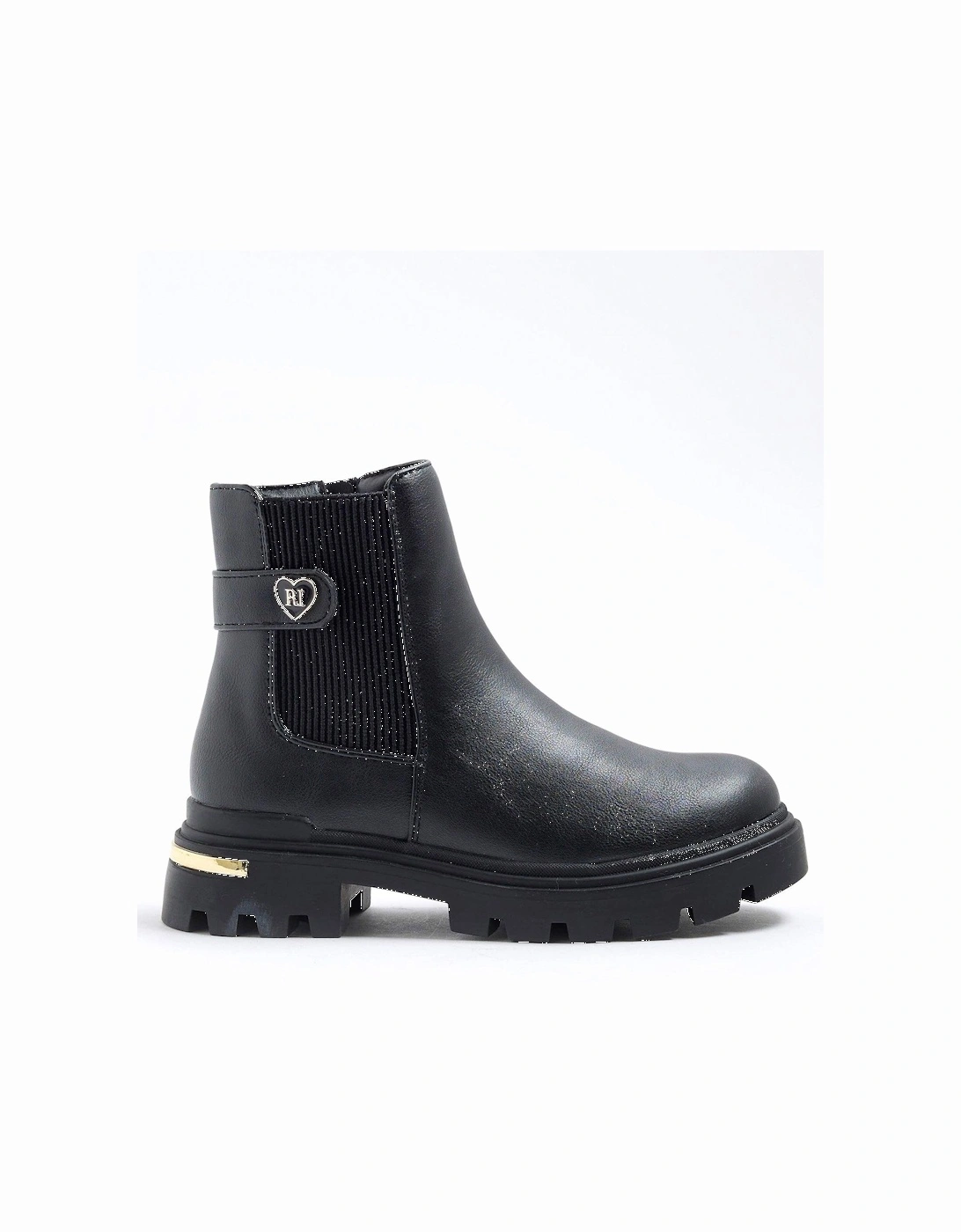 Older Girls Heart Strap Chelsea Boots - Black, 2 of 1