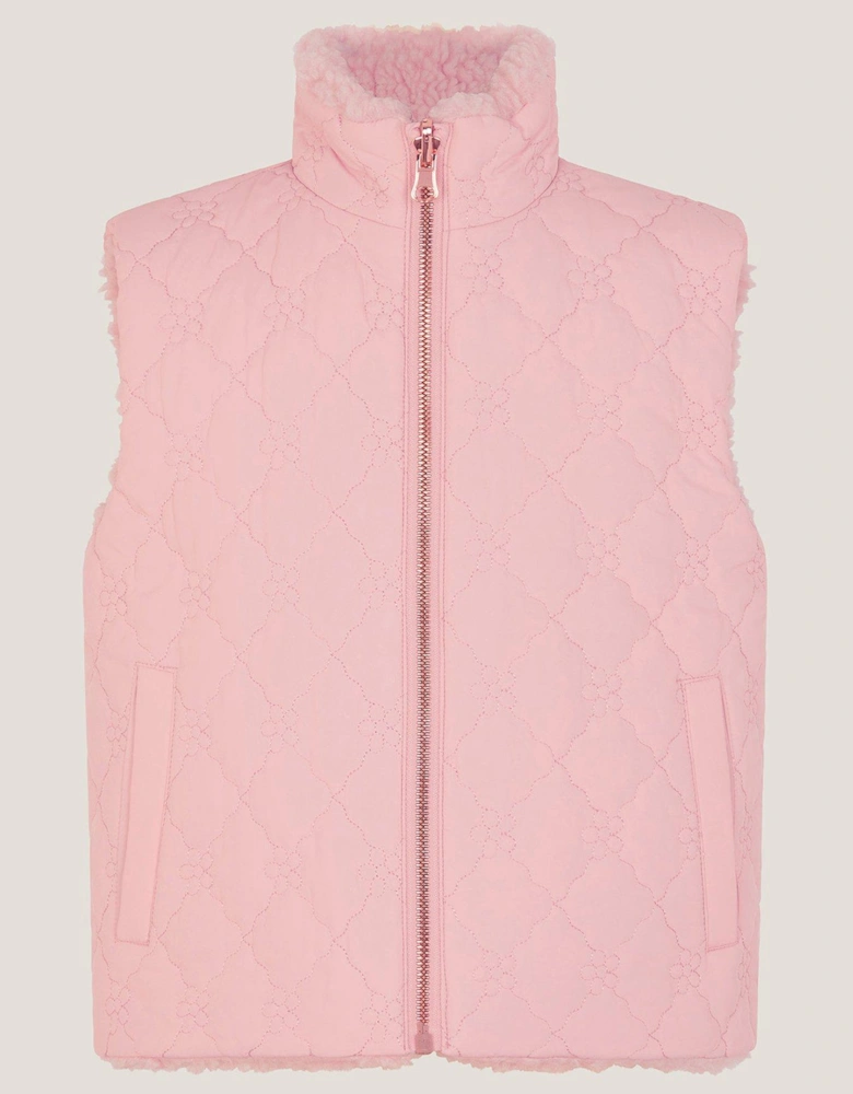 Girls Floral Quilted Reverse Gilet - Pink