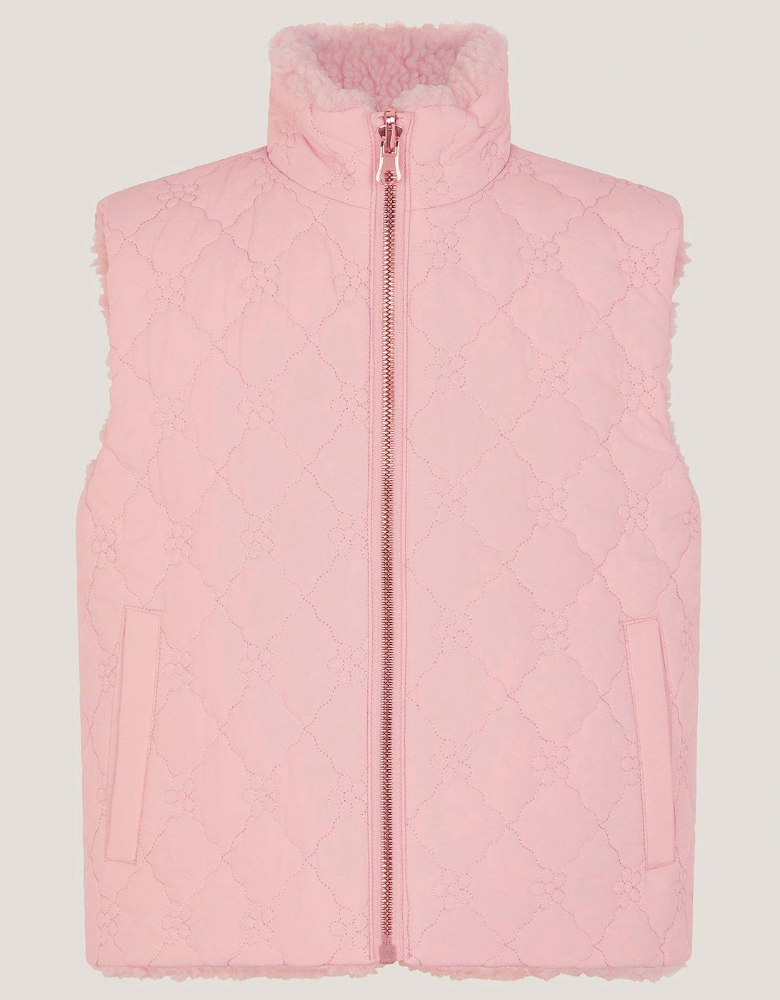 Girls Floral Quilted Reverse Gilet - Pink, 2 of 1