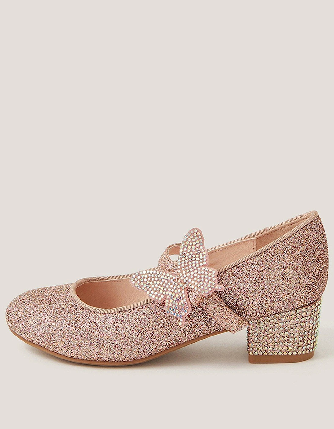Girls Glitter Sparkle Butterfly Heel Shoes - Pink, 2 of 1