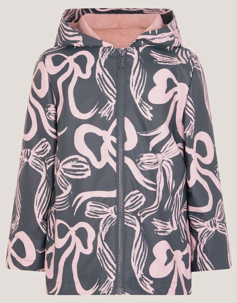 Girls Bow Print Rainmac - Navy