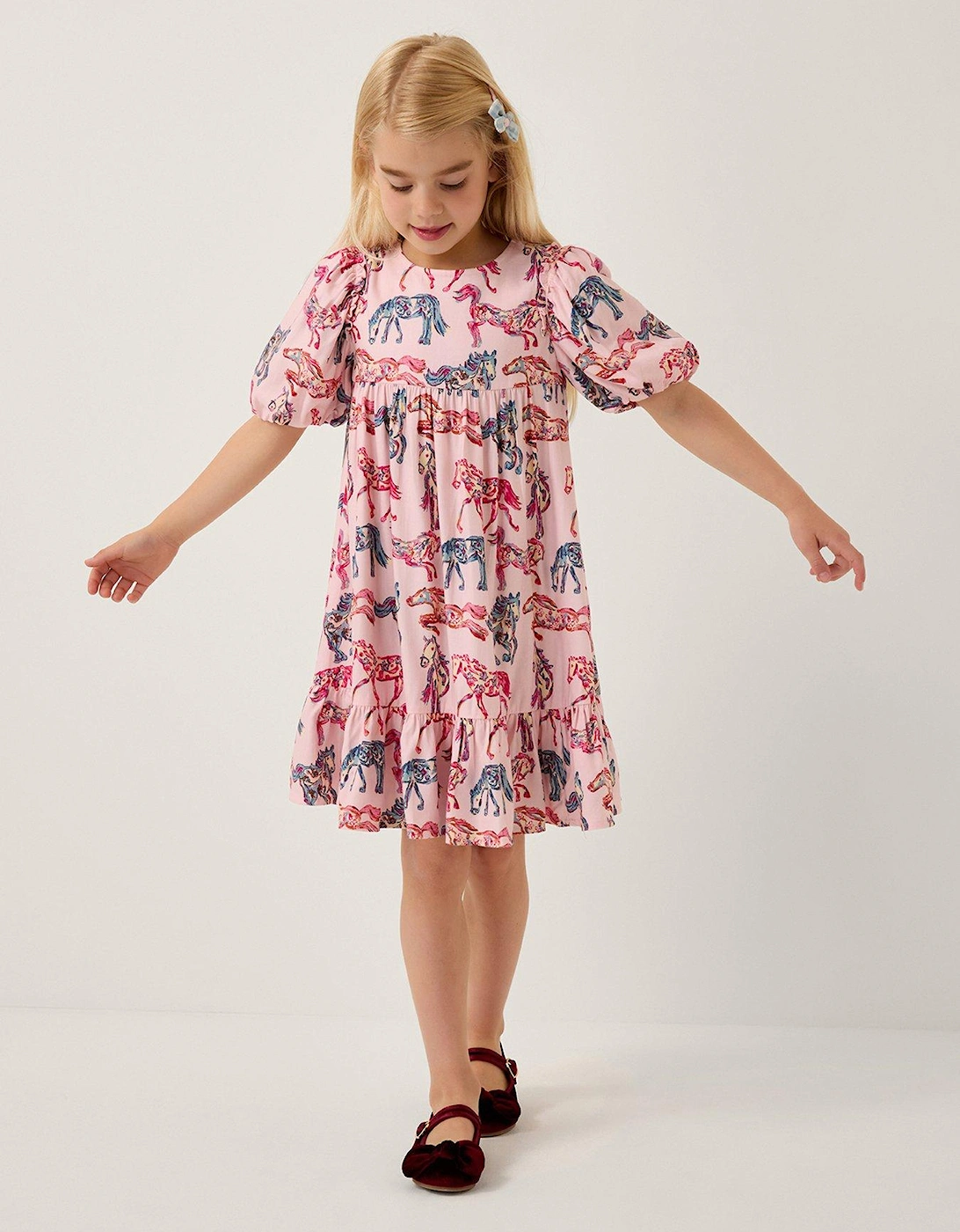 Girls Viscose Horse Print Dress - Pink, 2 of 1