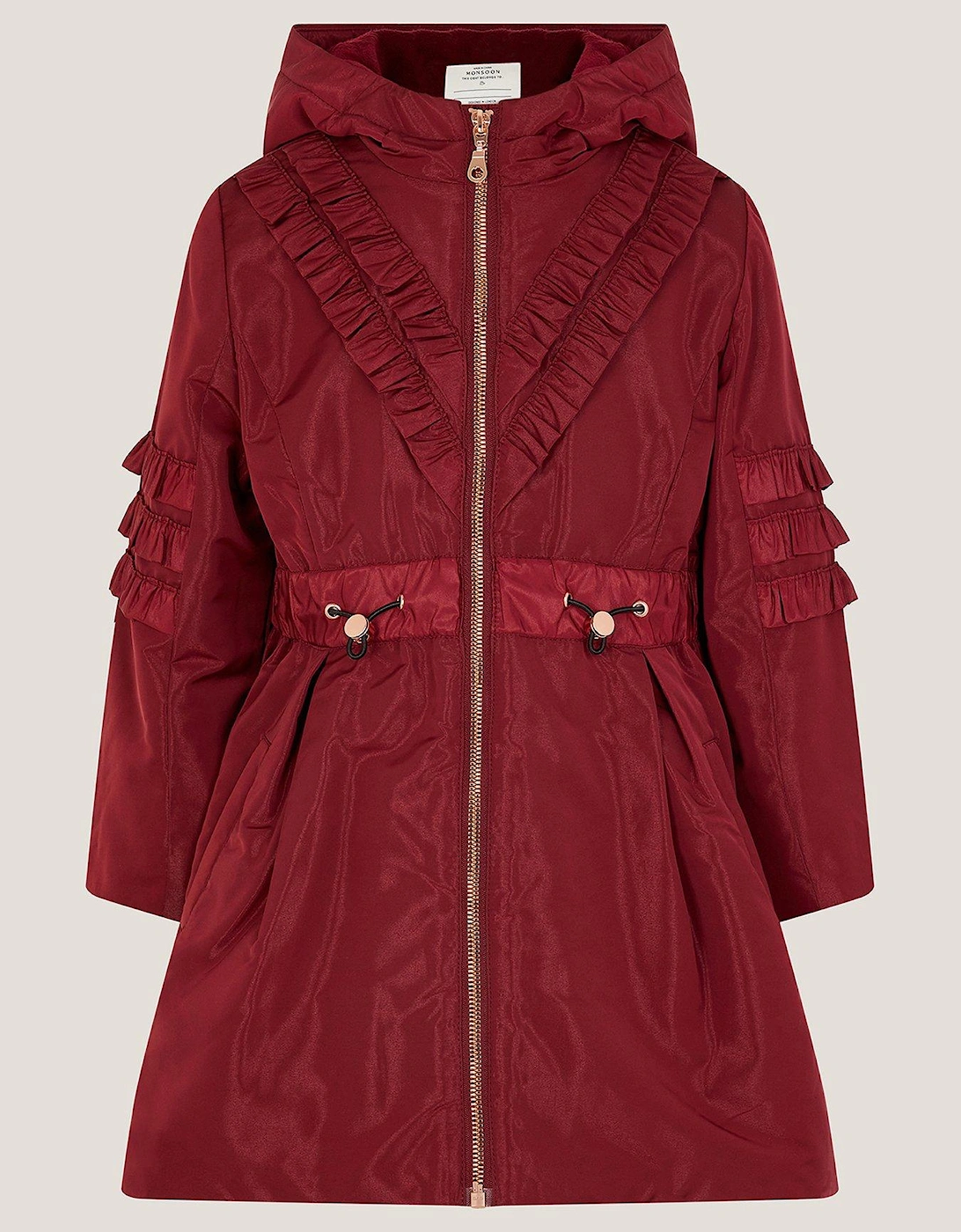 Girls Lightweight Ruffle Trim Raincoat - Dark Red, 2 of 1
