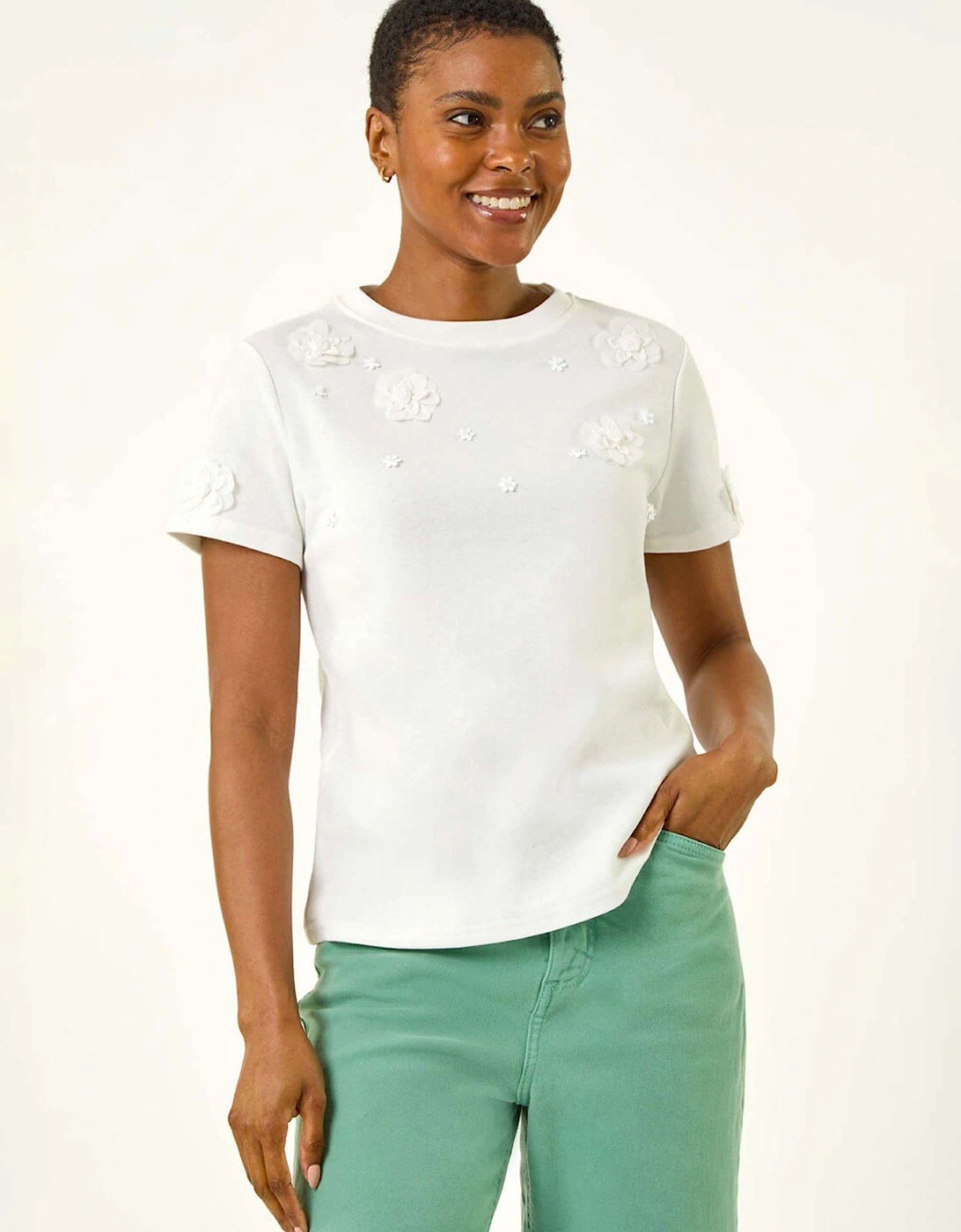 Floral Applique T-shirt - White, 2 of 1
