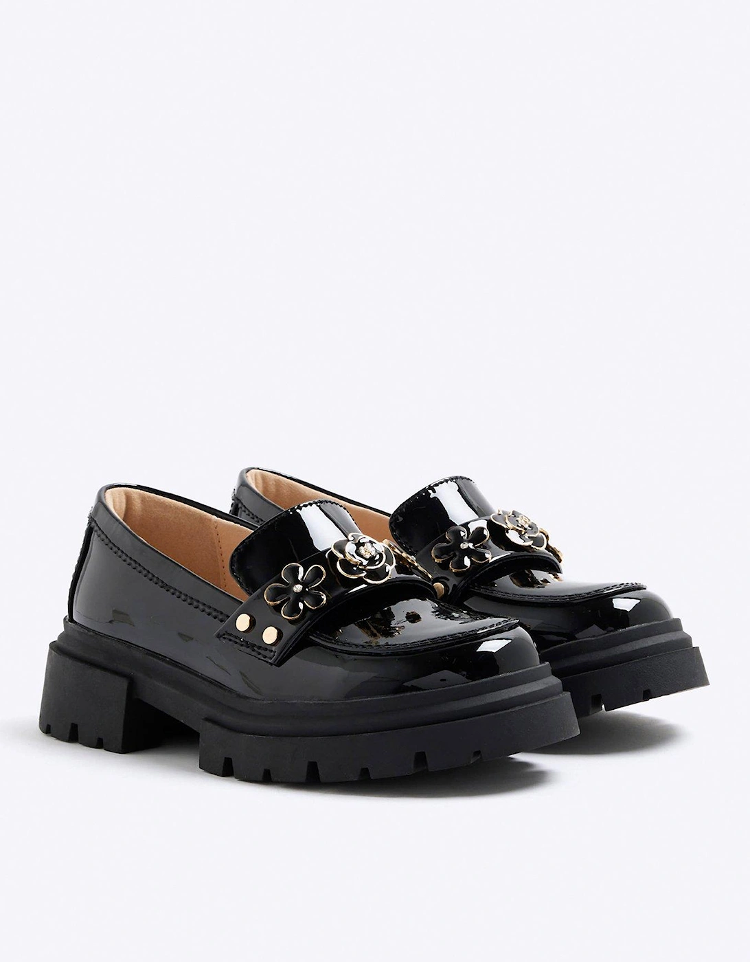 Older Girls Floral Chunky Loafers - Black, 2 of 1