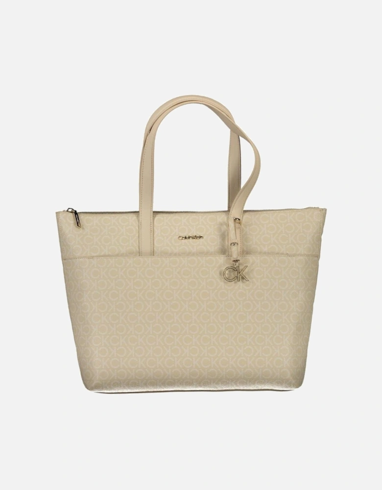 Recycled Material Shoulder Bag with Zip Closure Women - Beige Handbags