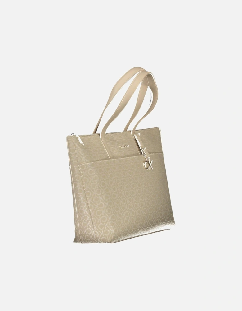 Recycled Material Shoulder Bag with Zip Closure Women - Beige Handbags