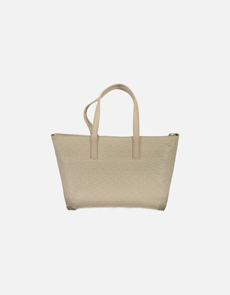 Recycled Material Shoulder Bag with Zip Closure Women - Beige Handbags