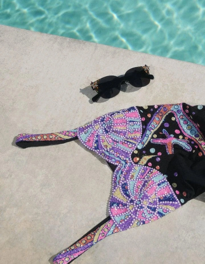 Selene Sea Shell Swimsuit in Black Pink shell bust