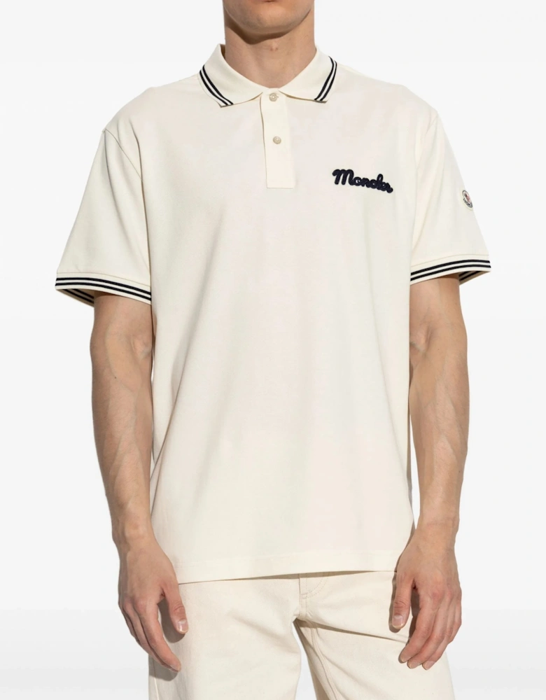 Branded Cotton Polo Shirt Beige