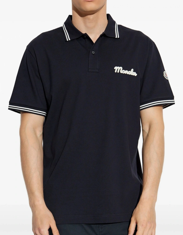 Branded Cotton Polo Shirt Navy