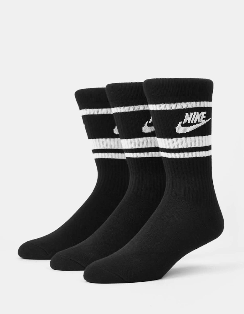Men's 3 Pair Crew Socks Black/White