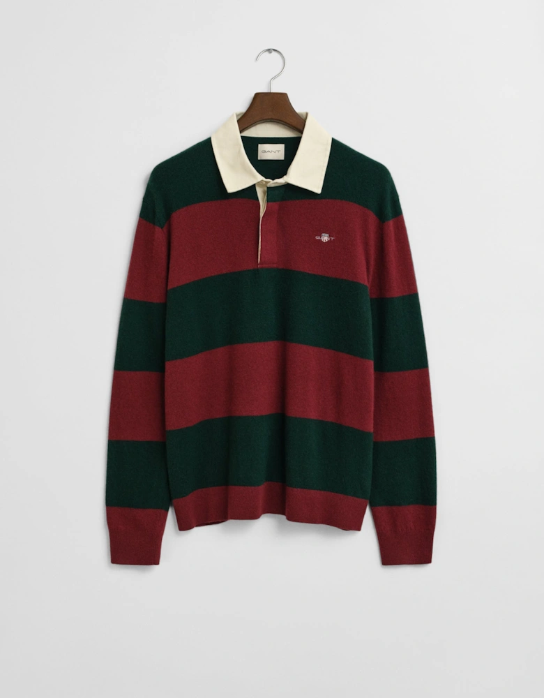 Mens Extrafine Lambswool Striped Long Sleeve Polo - 374 Tartan Green