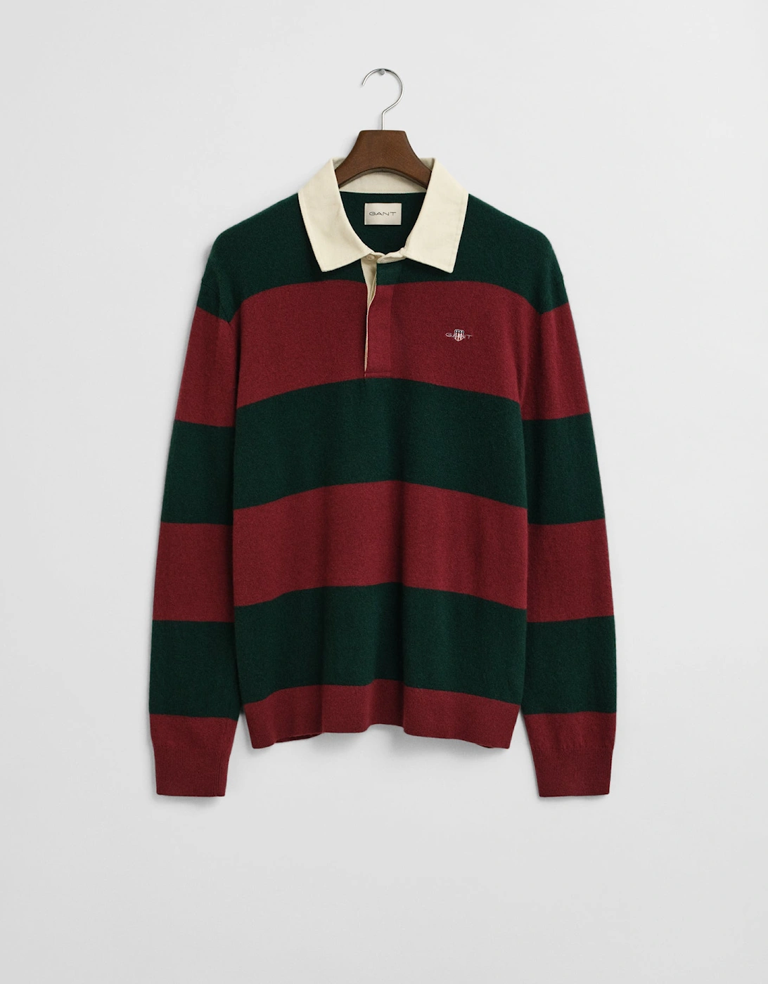 Mens Extrafine Lambswool Striped Long Sleeve Polo - 374 Tartan Green, 2 of 1