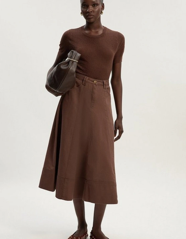 Denim 5 Pocket Midi Skirt