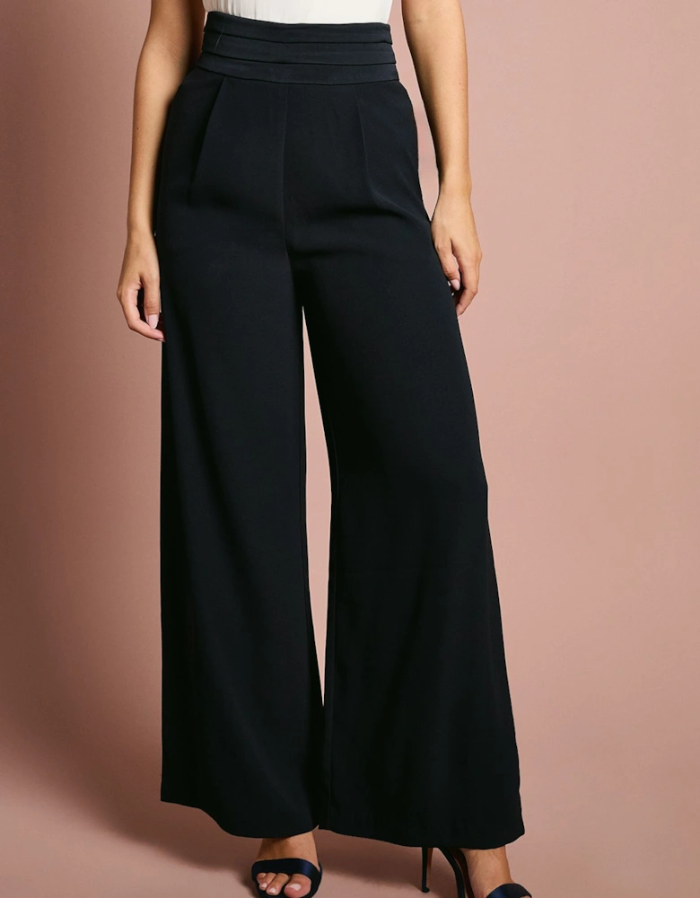 Wide Leg Trouser With Satin Pleated Waistband