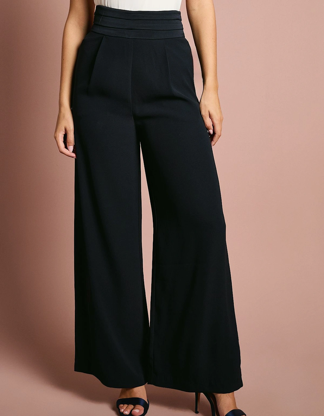 Wide Leg Trouser With Satin Pleated Waistband, 2 of 1