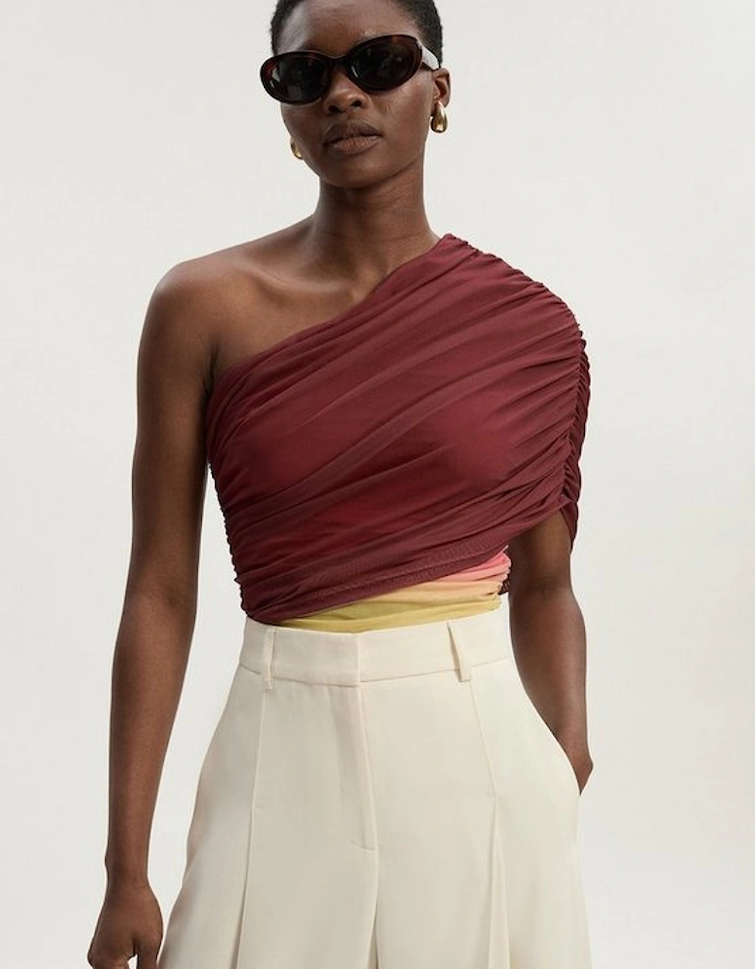 Ombre One Shoulder Mesh Jersey Bodysuit, 2 of 1
