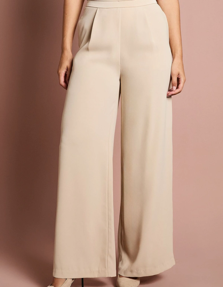 Wide Leg Trouser With Satin Pleated Waistband