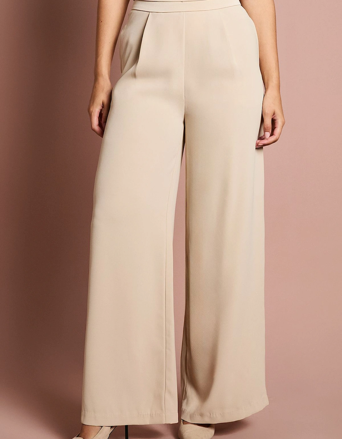 Wide Leg Trouser With Satin Pleated Waistband, 2 of 1
