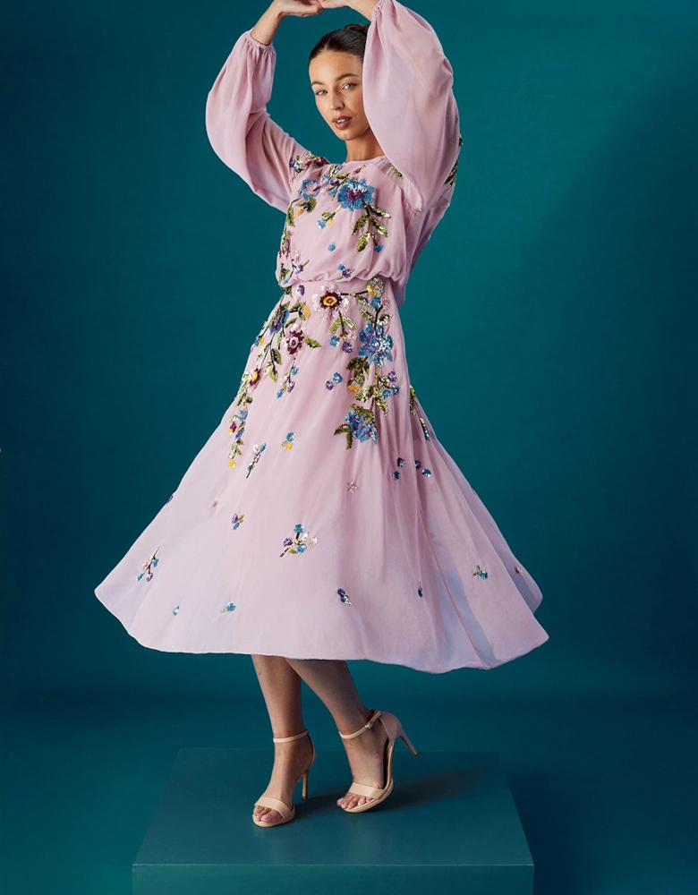 Muse Long Sleeve Embellished Sequin Midi Dress