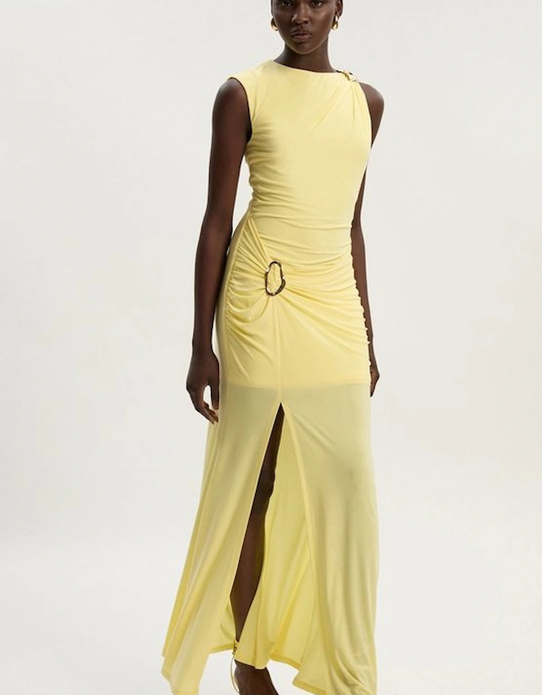 Drapey Crepe Trim Detail Ruched Maxi Dress, 2 of 1