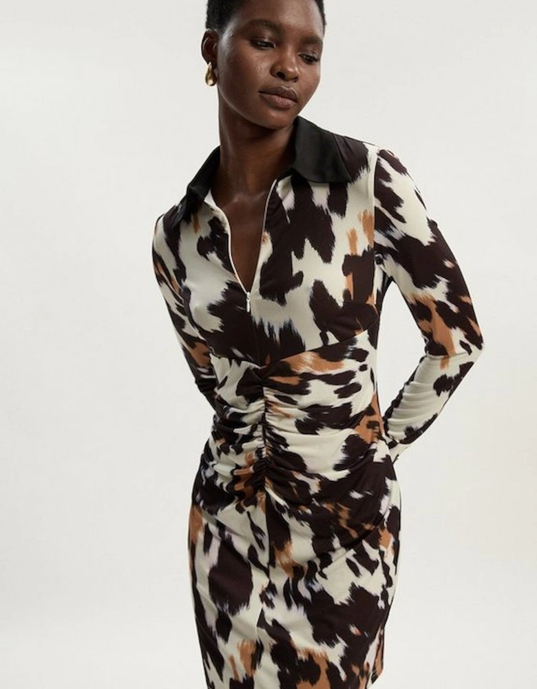 Tall Animal Print Crepe Collared Mini Dress