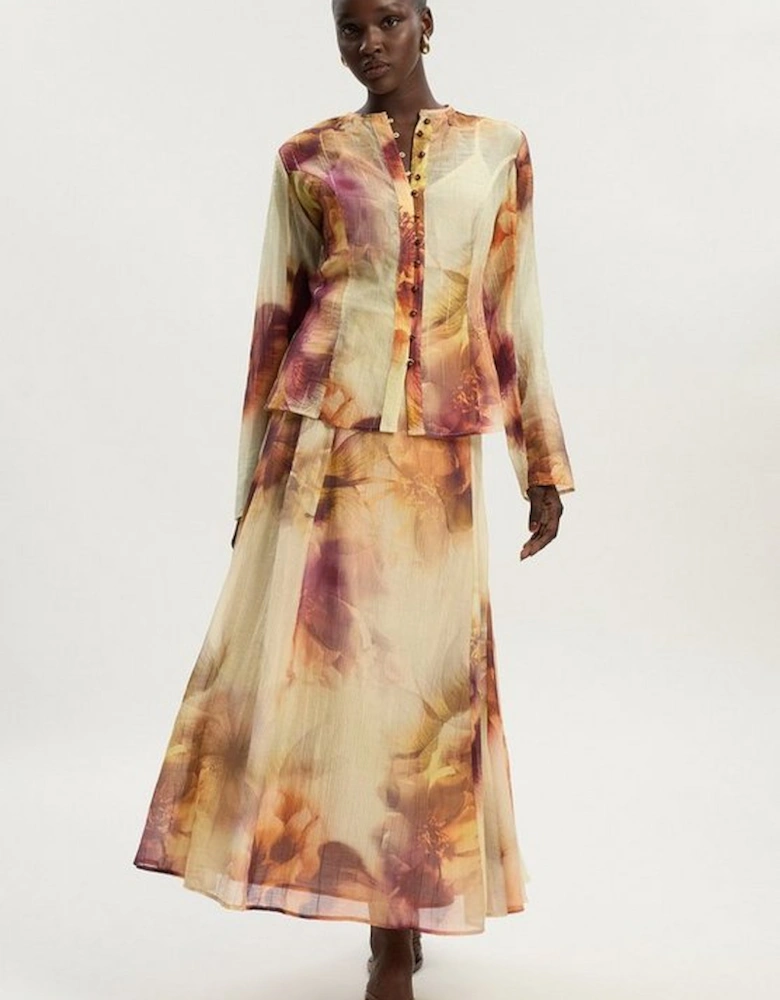 Floral Print Crinkle Georgette Woven Midi Skirt