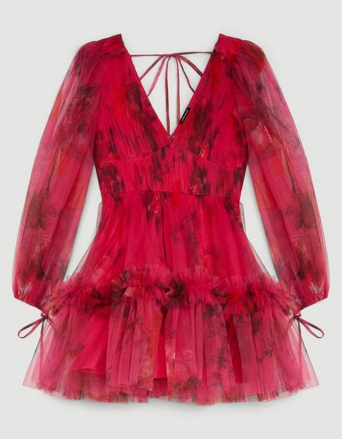 Floral Tulle Plunge Woven Mini Dress
