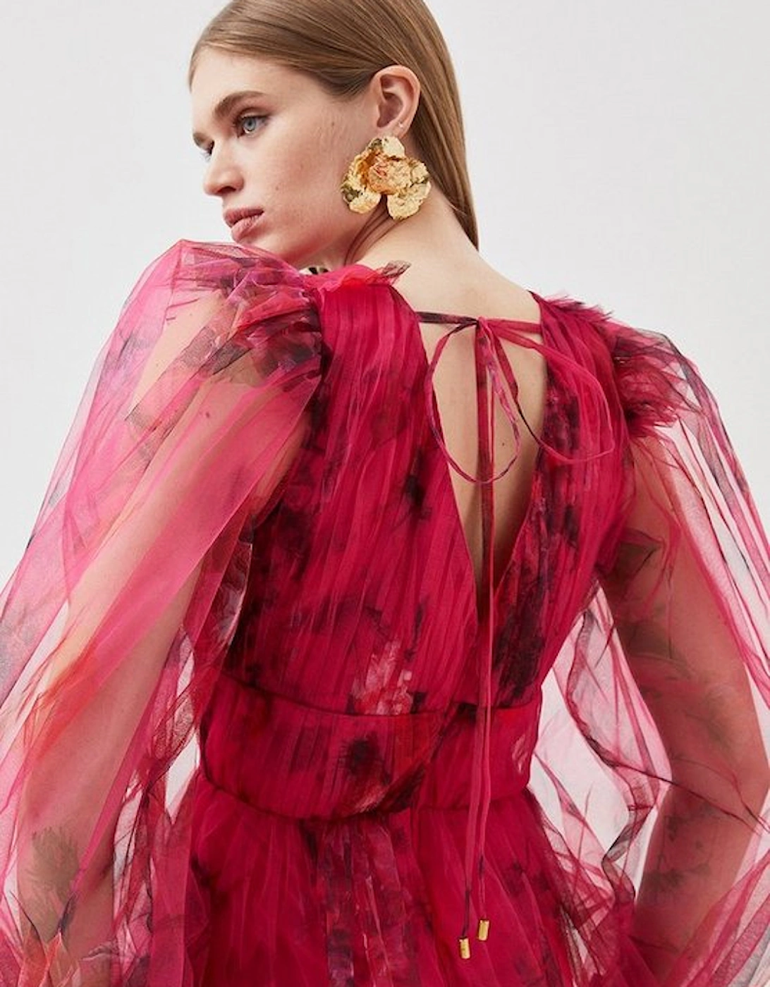 Floral Tulle Plunge Woven Mini Dress